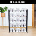 Étagère à chaussures empilable à 5 niveaux, rangement pour 15 paires de chaussures, tour à chaussures noire robuste