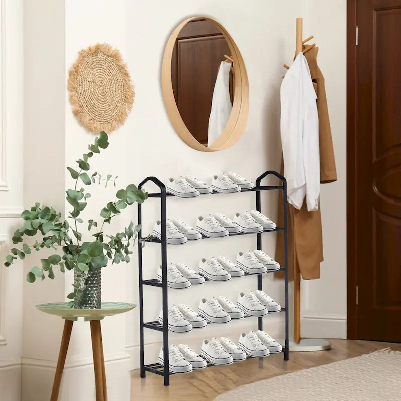 Étagère à chaussures empilable à 5 niveaux, rangement pour 15 paires de chaussures, tour à chaussures noire robuste