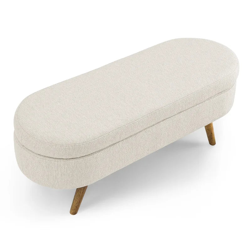 Banc de rangement ottoman plissé en lin avec pieds durables en bois d'hévéa