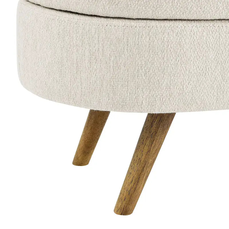 Banc de rangement ottoman plissé en lin avec pieds durables en bois d'hévéa