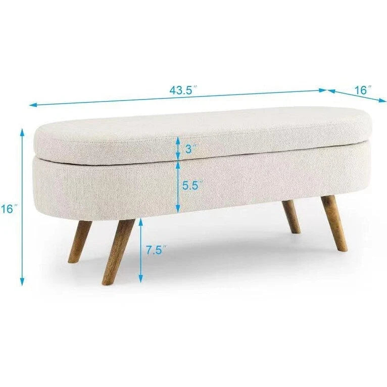 Banc de rangement ottoman plissé en lin avec pieds durables en bois d'hévéa