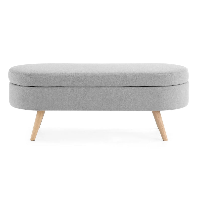 Banc de rangement ottoman plissé en lin avec pieds durables en bois d'hévéa