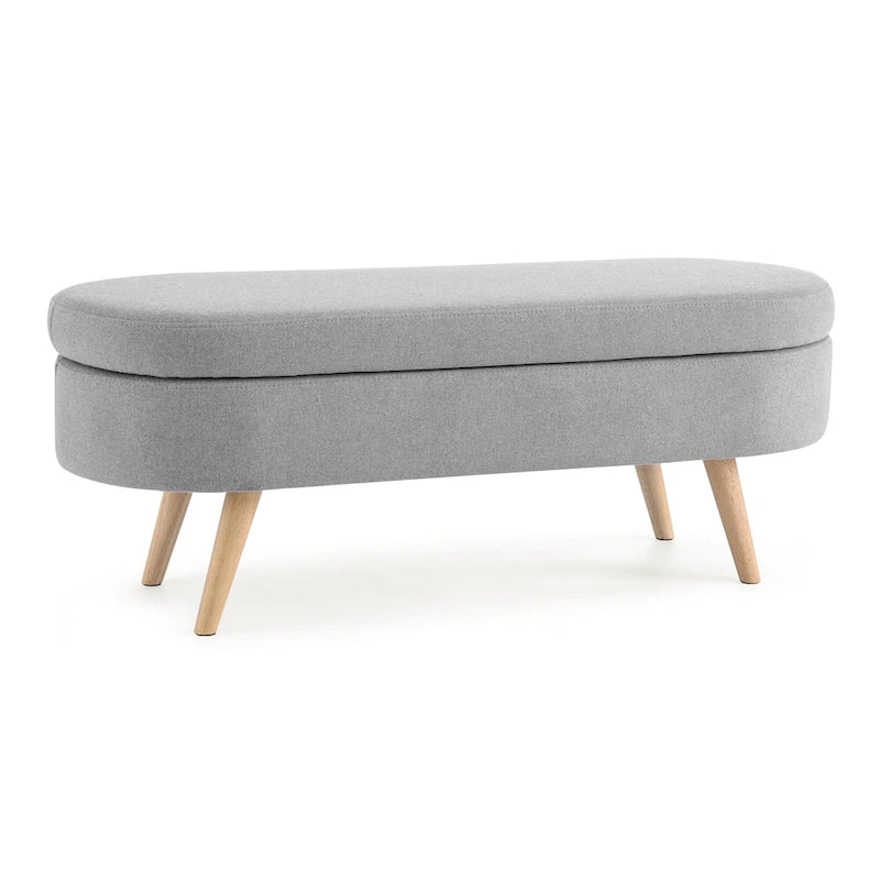 Banc de rangement ottoman plissé en lin avec pieds durables en bois d'hévéa