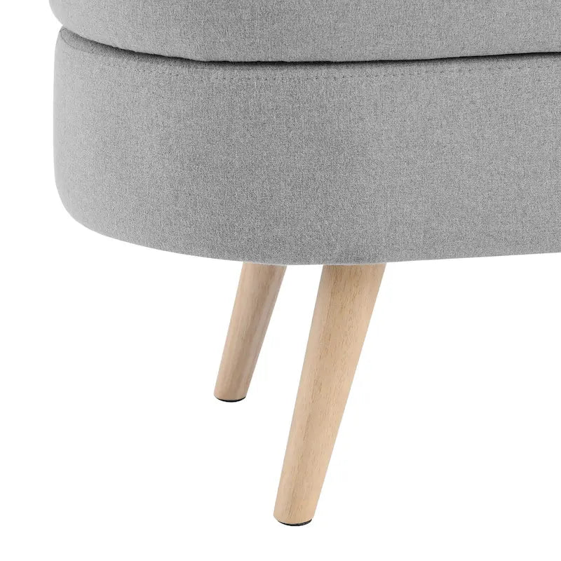 Banc de rangement ottoman plissé en lin avec pieds durables en bois d'hévéa