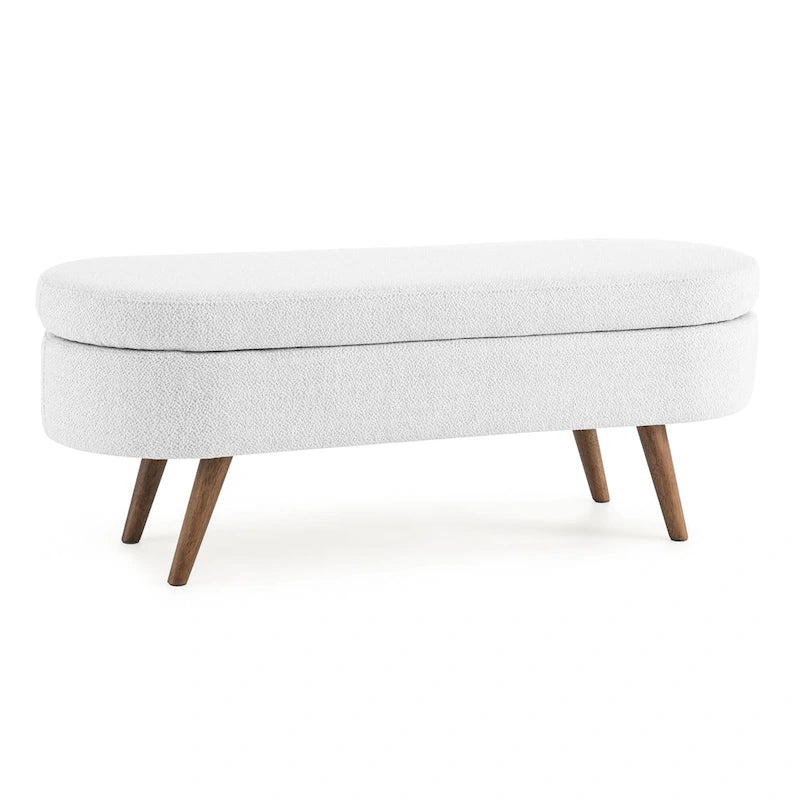 Banc de rangement ottoman plissé en lin avec pieds durables en bois d'hévéa