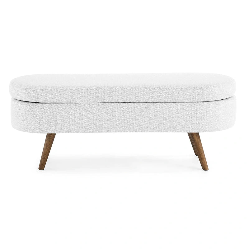 Banc de rangement ottoman plissé en lin avec pieds durables en bois d'hévéa