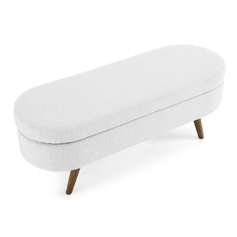 Banc de rangement ottoman plissé en lin avec pieds durables en bois d'hévéa