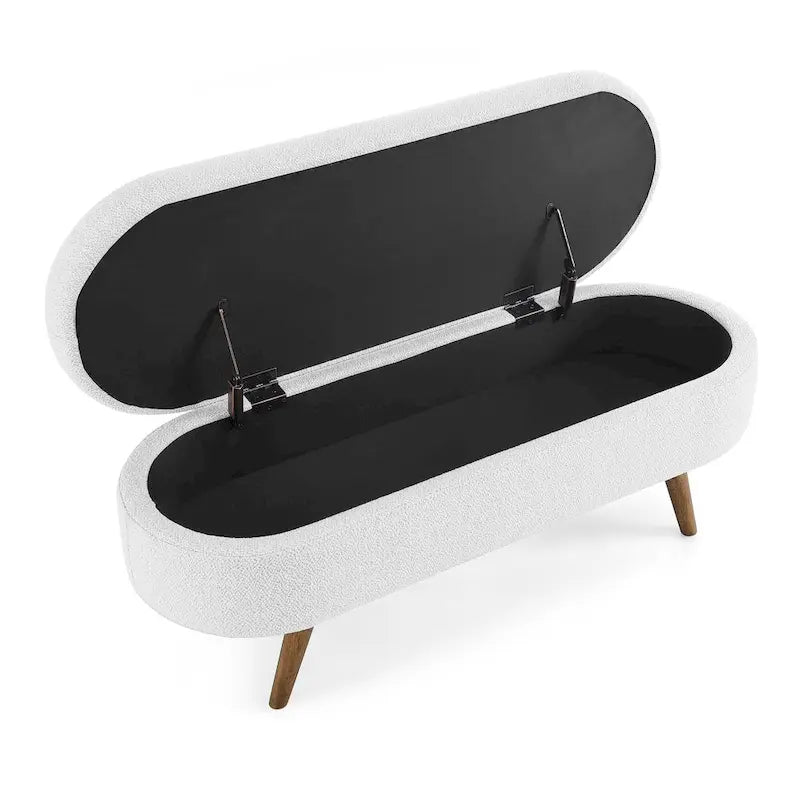 Banc de rangement ottoman plissé en lin avec pieds durables en bois d'hévéa