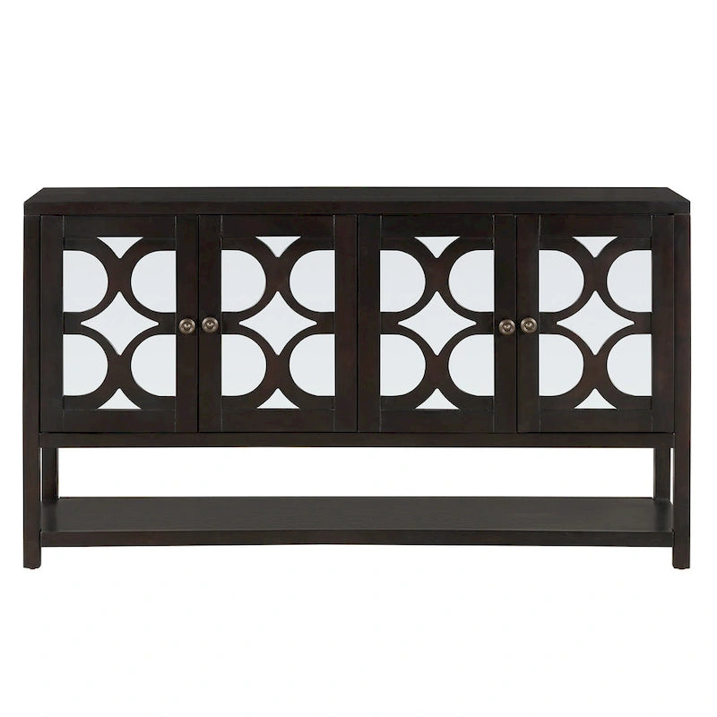 Console de table/Meuble de rangement/Buffet rétro élégant avec portes en miroir, étagères spacieuses et pieds durables en bois d'acacia
