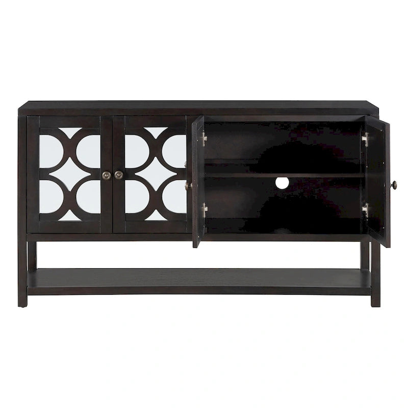 Console de table/Meuble de rangement/Buffet rétro élégant avec portes en miroir, étagères spacieuses et pieds durables en bois d'acacia