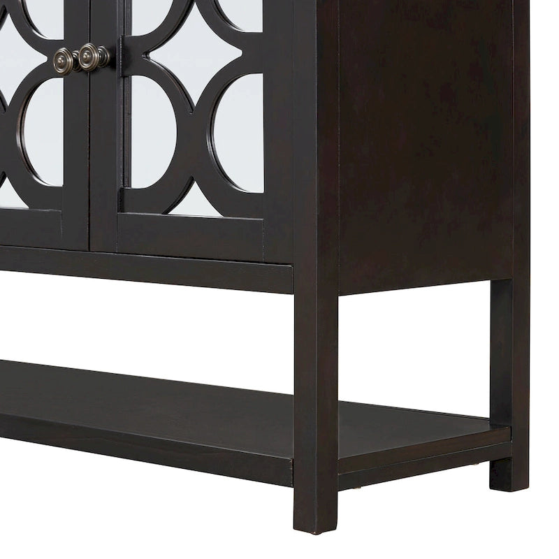 Console de table/Meuble de rangement/Buffet rétro élégant avec portes en miroir, étagères spacieuses et pieds durables en bois d'acacia