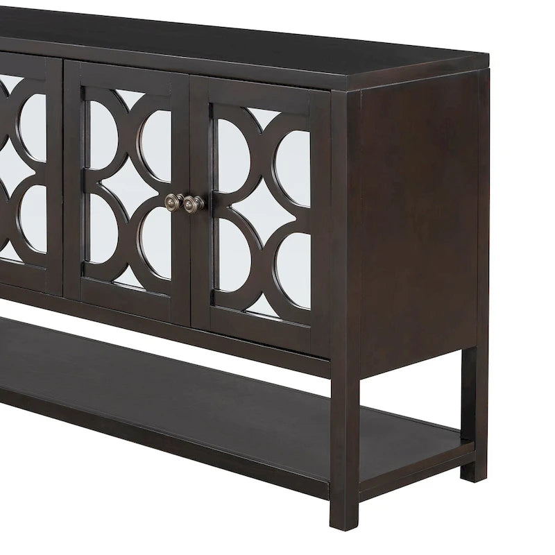 Console de table/Meuble de rangement/Buffet rétro élégant avec portes en miroir, étagères spacieuses et pieds durables en bois d'acacia
