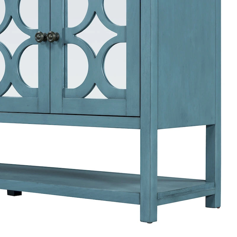 Console de table/Meuble de rangement/Buffet rétro élégant avec portes en miroir, étagères spacieuses et pieds durables en bois d'acacia