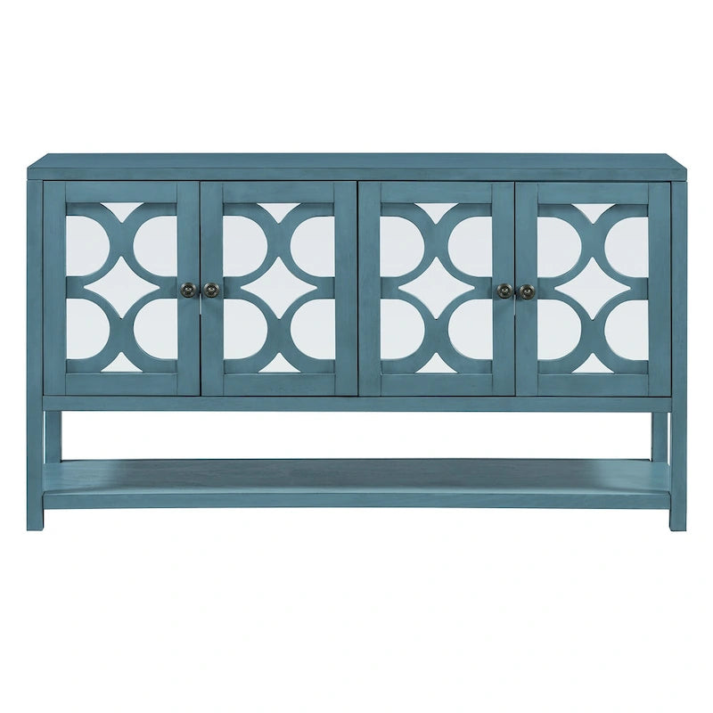 Console de table/Meuble de rangement/Buffet rétro élégant avec portes en miroir, étagères spacieuses et pieds durables en bois d'acacia