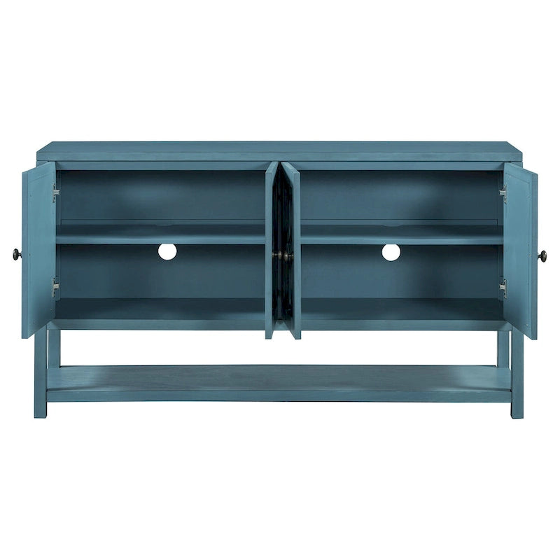 Console de table/Meuble de rangement/Buffet rétro élégant avec portes en miroir, étagères spacieuses et pieds durables en bois d'acacia