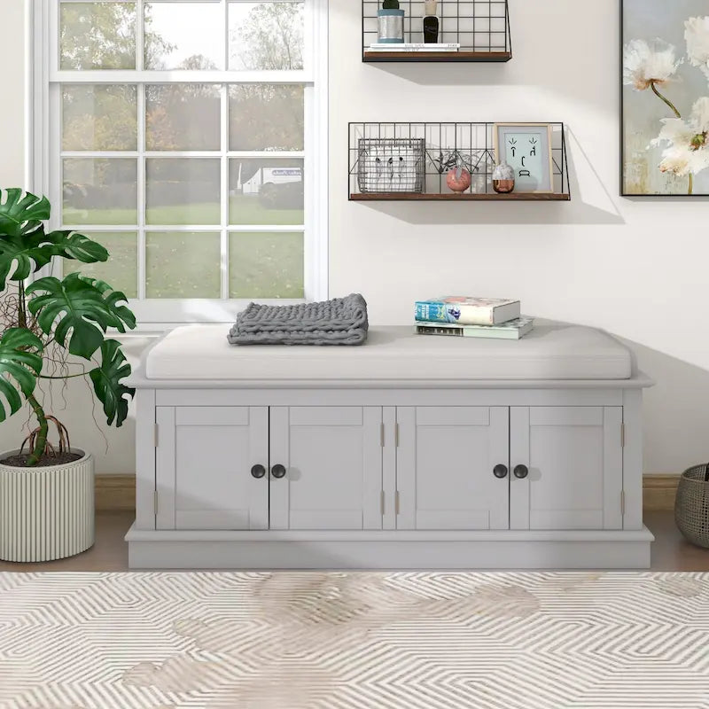 Banc de rangement avec 4 portes et étagères réglables