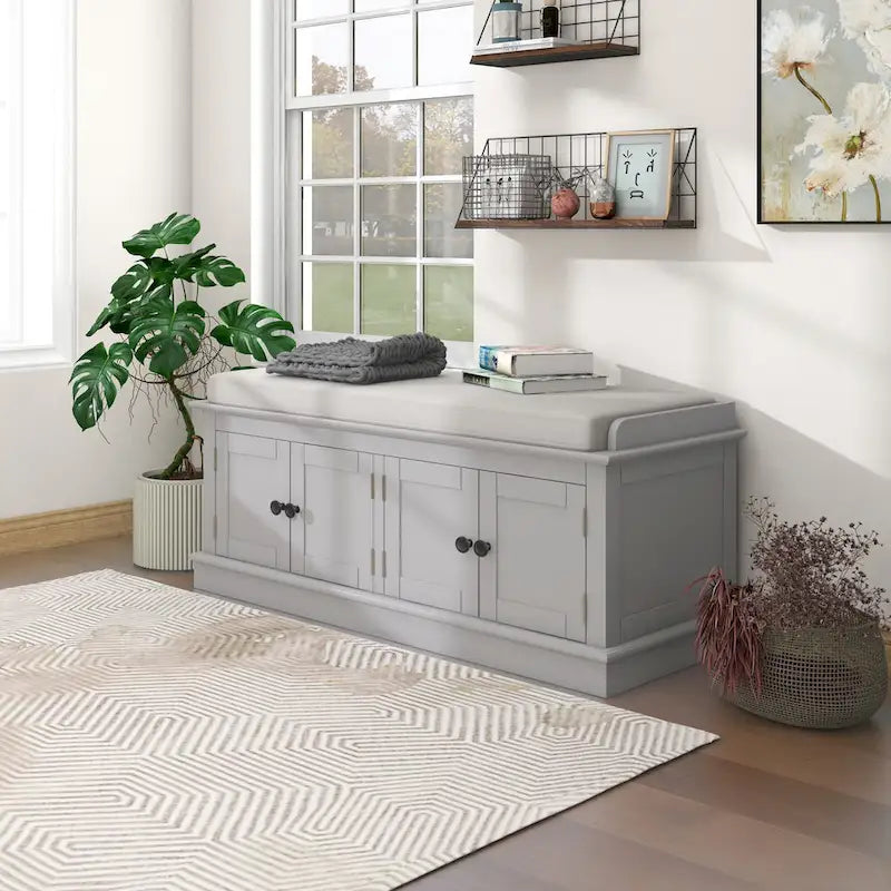 Banc de rangement avec 4 portes et étagères réglables