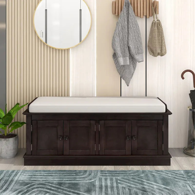 Banc de rangement avec 4 portes et étagères réglables