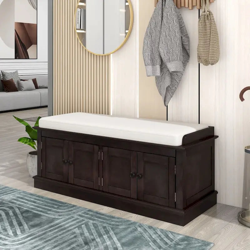 Banc de rangement avec 4 portes et étagères réglables