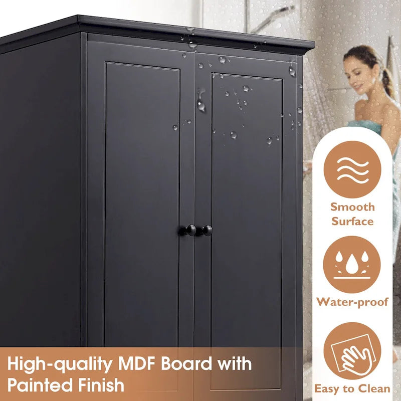 Meuble de salle de bain blanc autoportant avec 4 tiroirs et 2 portes, étagère réglable, unité de rangement en MDF étanche
