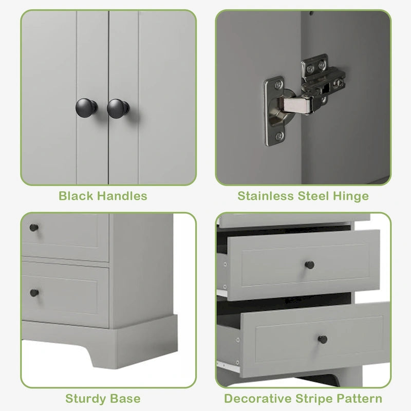 Meuble de salle de bain blanc autoportant avec 4 tiroirs et 2 portes, étagère réglable, unité de rangement en MDF étanche