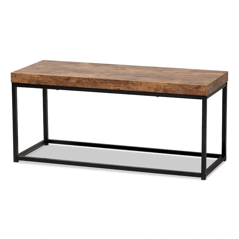 Banc d'appoint moderne en bois et métal style industriel - Noyer brun