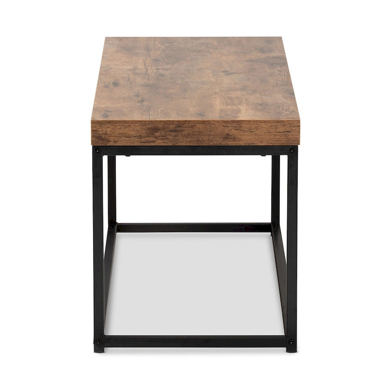 Banc d'appoint moderne en bois et métal style industriel - Noyer brun
