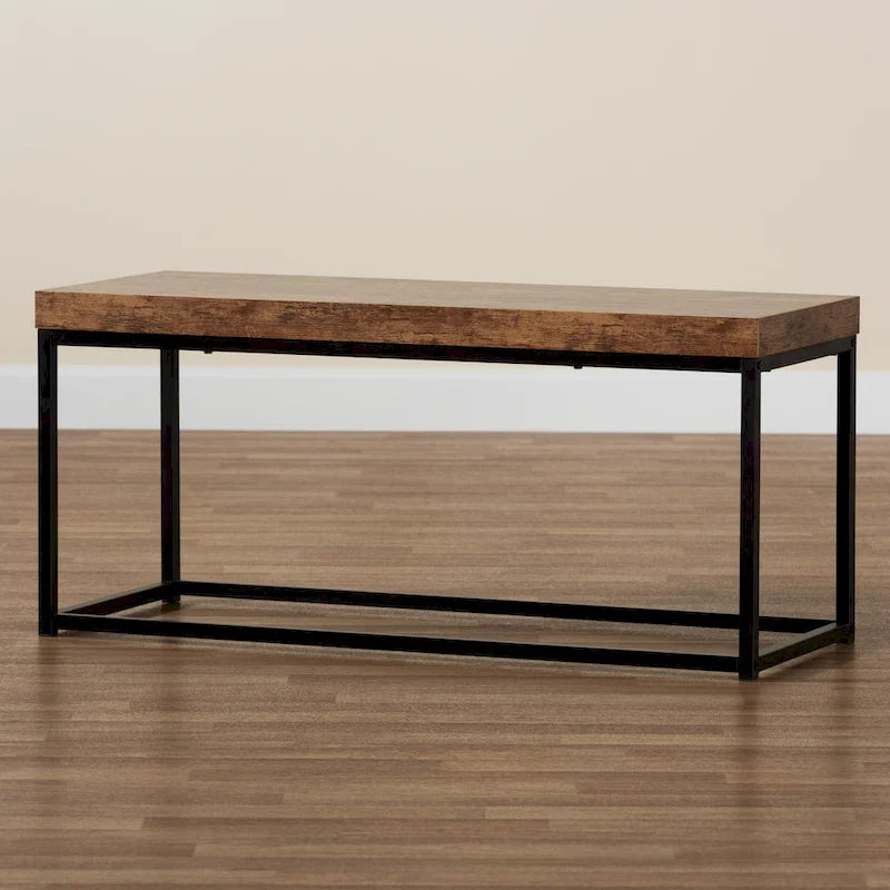 Banc d'appoint moderne en bois et métal style industriel - Noyer brun