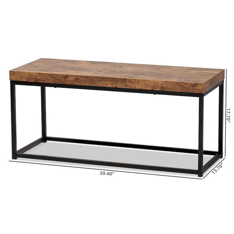Banc d'appoint moderne en bois et métal style industriel - Noyer brun
