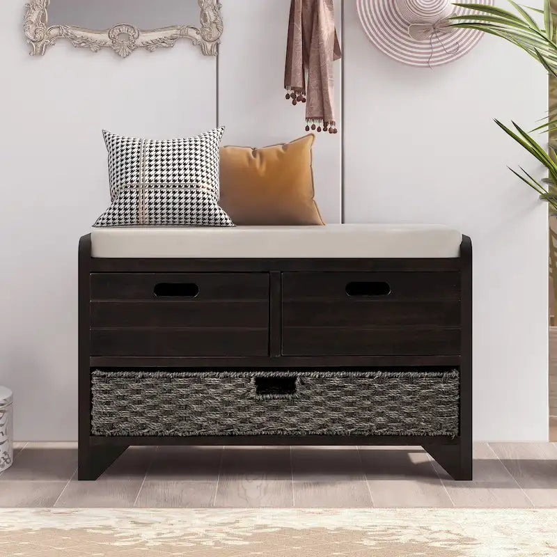 Banc de rangement avec coussin pour entrée ou couloir