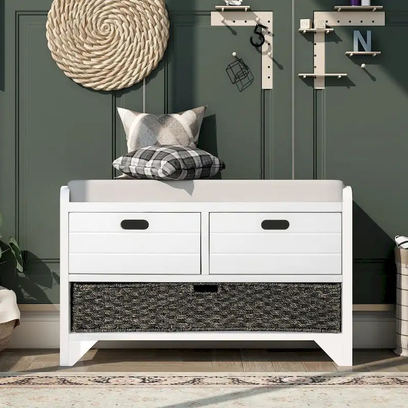 Banc de rangement avec coussin pour entrée ou couloir
