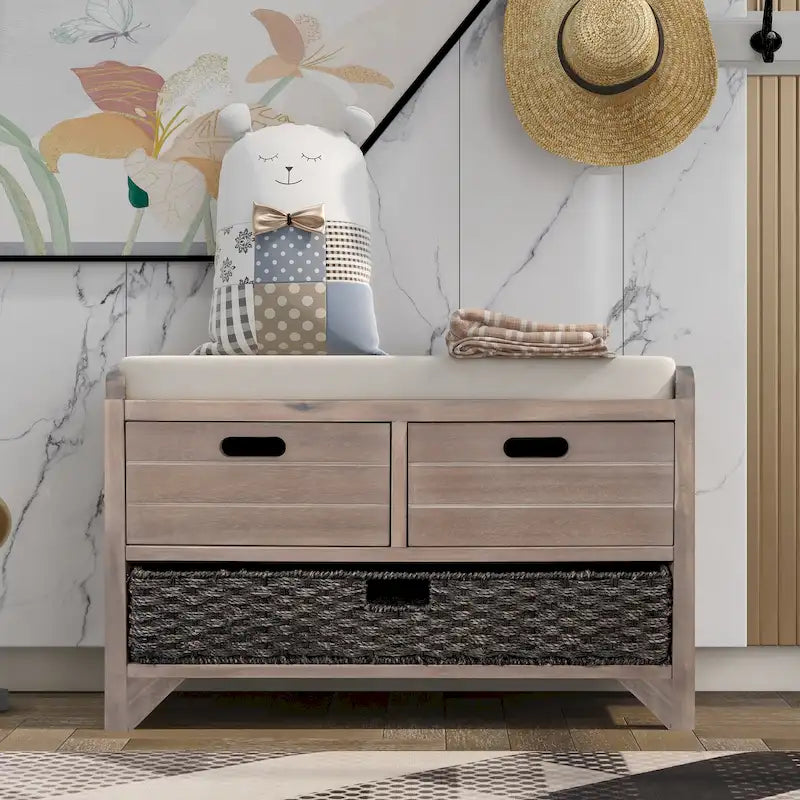 Banc de rangement avec coussin pour entrée ou couloir