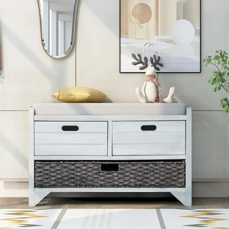 Banc de rangement avec coussin pour entrée ou couloir