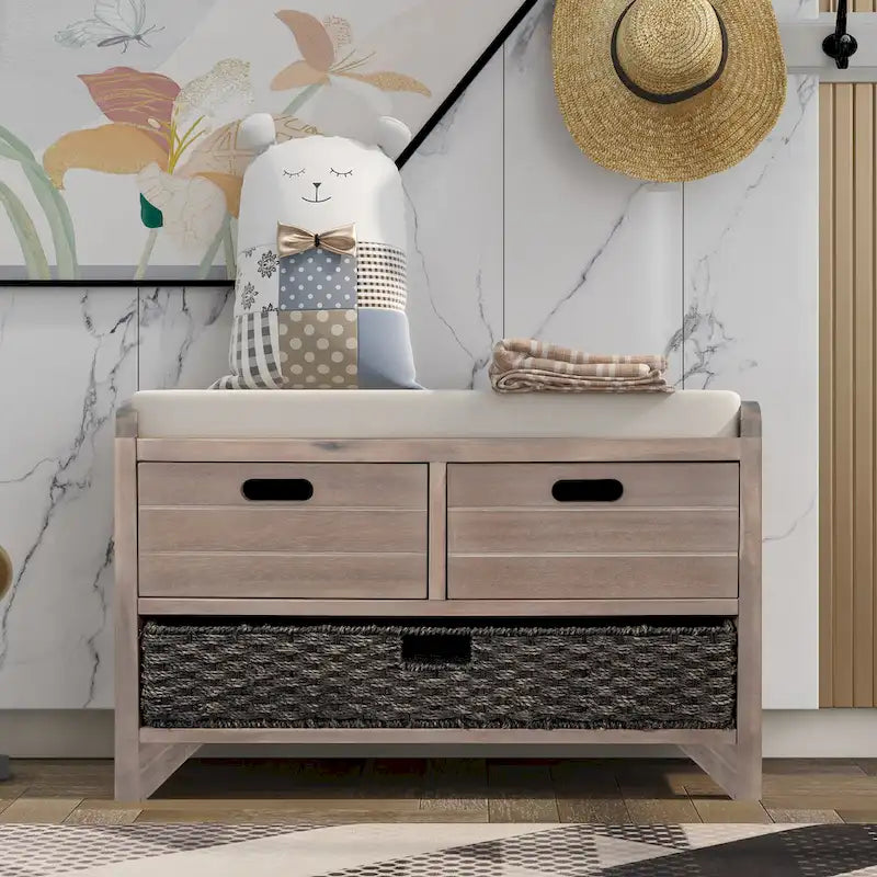 Banc de rangement avec coussin pour entrée ou couloir