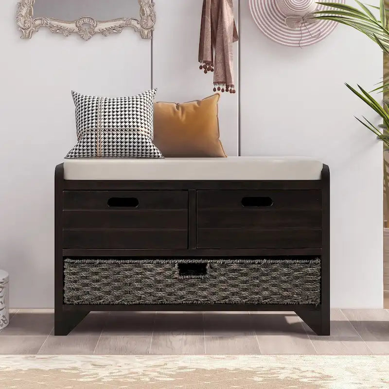 Banc de rangement avec coussin pour entrée ou couloir