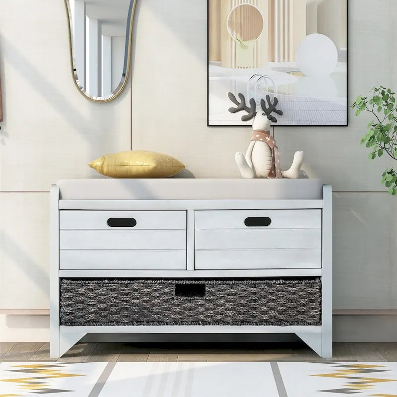 Banc de rangement avec coussin pour entrée ou couloir