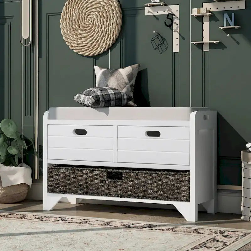 Banc de rangement avec coussin pour entrée ou couloir