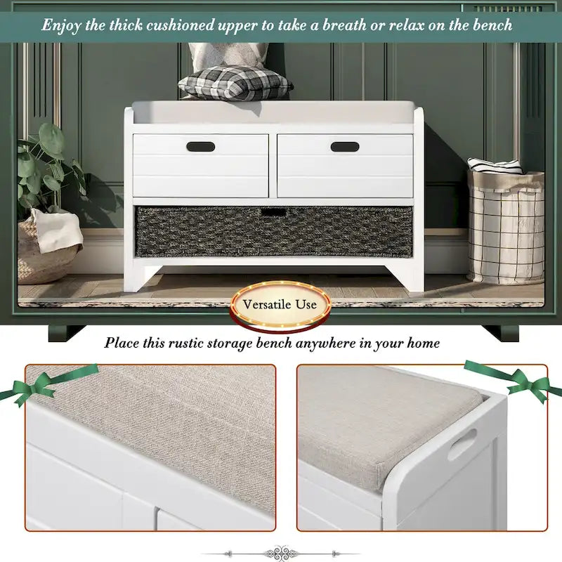 Banc de rangement avec coussin pour entrée ou couloir