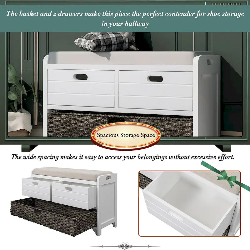 Banc de rangement avec coussin pour entrée ou couloir