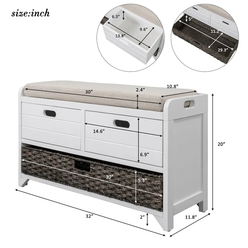Banc de rangement avec coussin pour entrée ou couloir