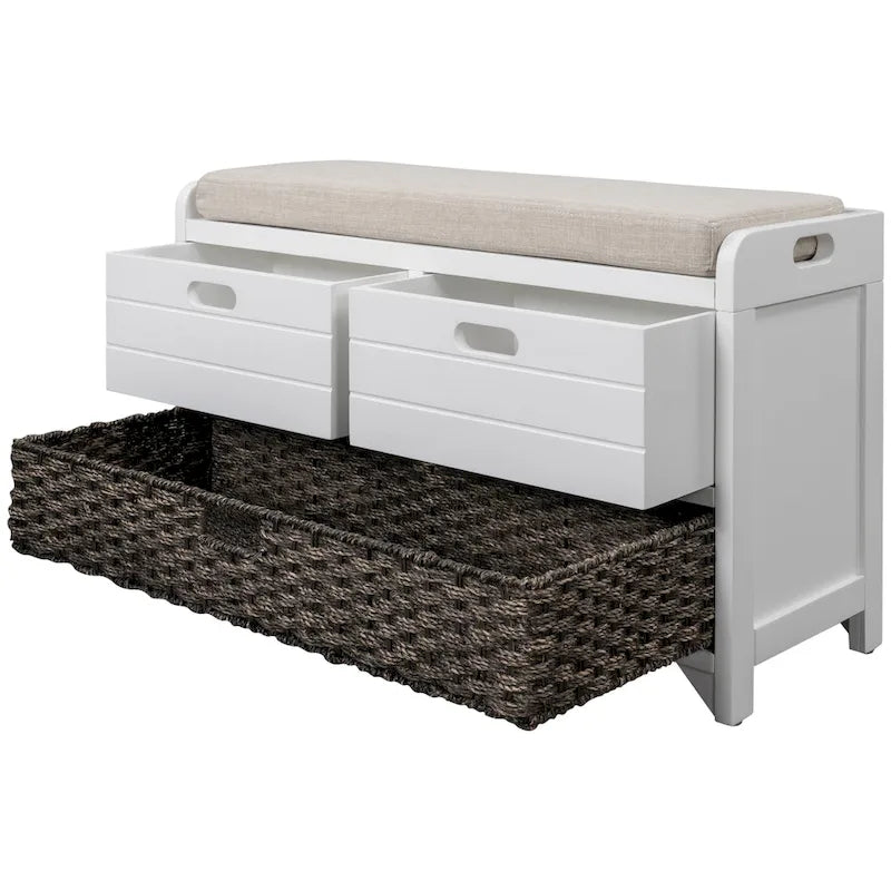 Banc de rangement avec coussin pour entrée ou couloir
