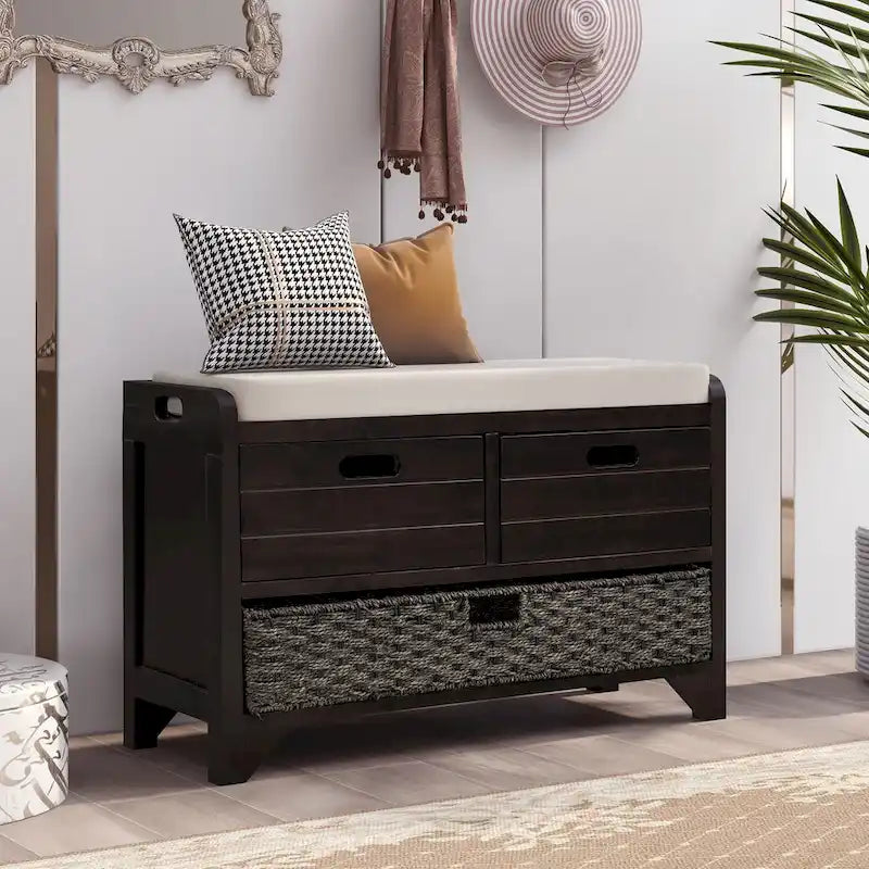 Banc de rangement avec coussin pour entrée ou couloir
