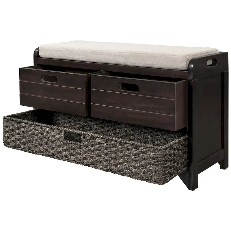 Banc de rangement avec coussin pour entrée ou couloir