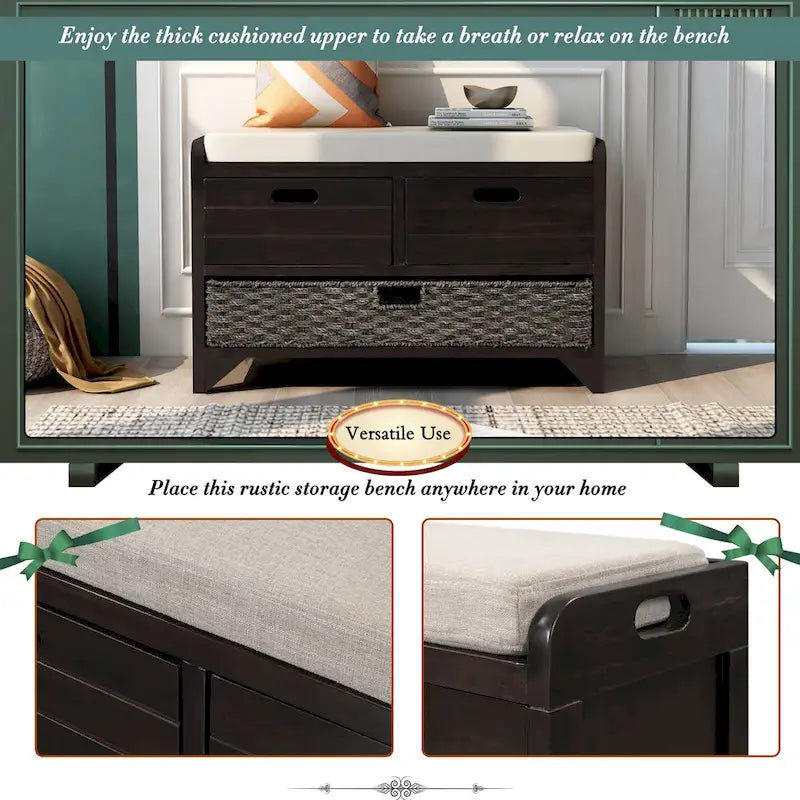 Banc de rangement avec coussin pour entrée ou couloir