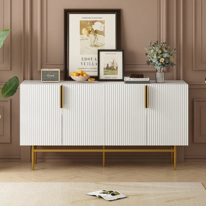 Buffet 4 portes avec poignées en métal doré