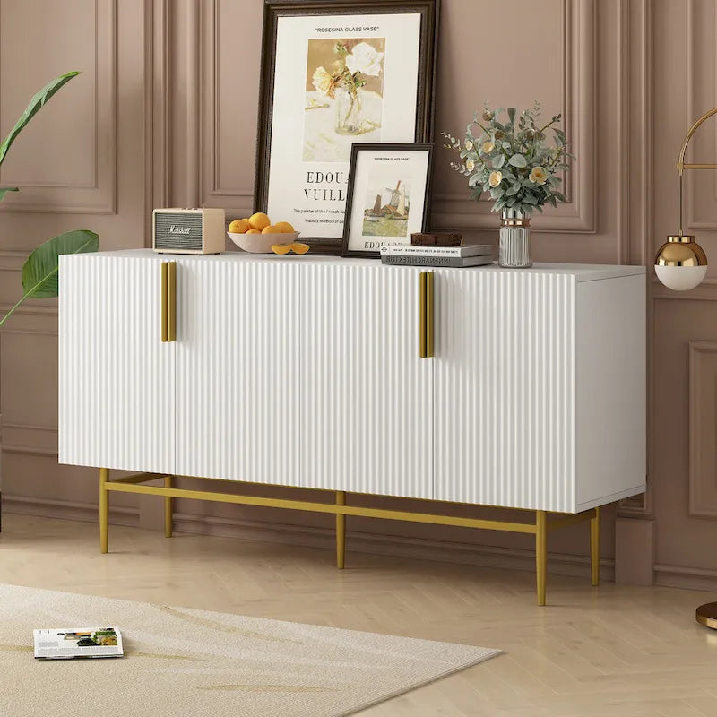 Buffet 4 portes avec poignées en métal doré