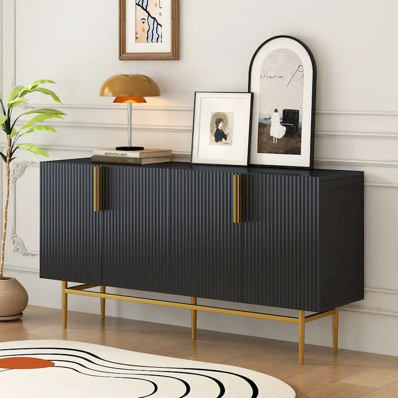 Buffet 4 portes avec poignées en métal doré