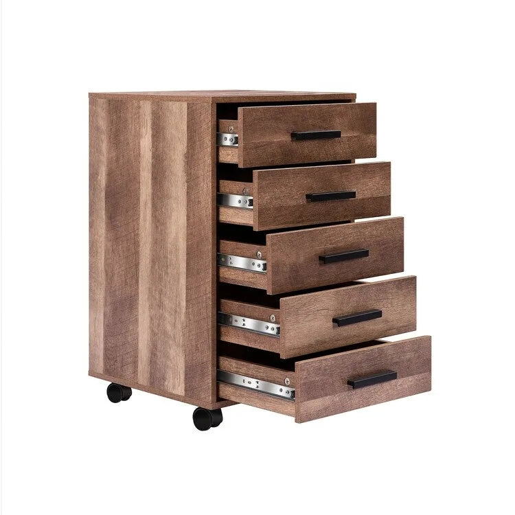 Meuble de rangement de bureau en bois à 5 tiroirs avec étagère supplémentaire et mobilité à 360° pour une organisation sans effort