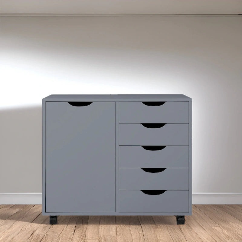Meuble de rangement de bureau en bois à 5 tiroirs avec étagère supplémentaire et mobilité à 360° pour une organisation sans effort