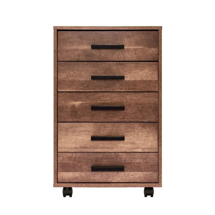 Meuble de rangement de bureau en bois à 5 tiroirs avec étagère supplémentaire et mobilité à 360° pour une organisation sans effort